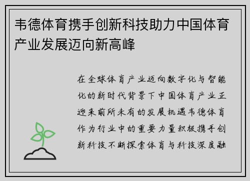 韦德体育携手创新科技助力中国体育产业发展迈向新高峰