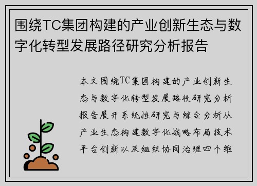 围绕TC集团构建的产业创新生态与数字化转型发展路径研究分析报告